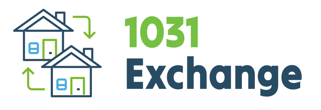 1031 exchange logo with a house and arrows.
